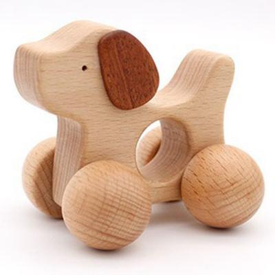 China New Born Dog Car Montessori Toy Wooden Rattle Teether Toy For Baby Training for sale