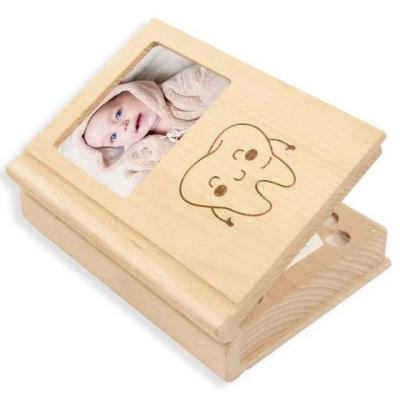 China wooden Book shaped tooth box ,baby teeth case for birthday gift for sale