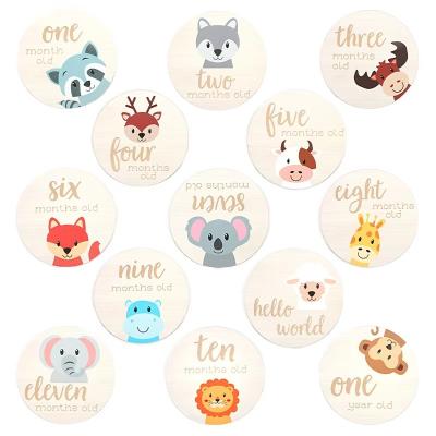 Cina Set di carte Milestone mensile Dischi in legno da 100 mm per animali adorabili Milestone Card del tuo neonato in vendita