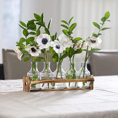 China Glas bloemvase met houten houdervase voor bloemen Te koop