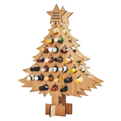 China Christmas Advent Calendar Wooden Christmas Tree Bottle Holder Beer Rack Countdown  Tree Wine Bottle Rack for sale