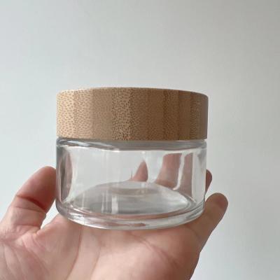 China Cosmetic Jar with wood Lid 5g 10g 15g 20g 30g 50g 100g Cream Glass jar with Acacia wooden  Cap for sale