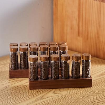 China Coffee bean sorting test tube glass Walnut display rack single tube storage storage coffee set sealed Jar Smell bottle for sale