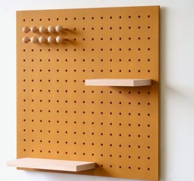 China Pegboard 48x48 cm - wooden  Wall Shelf - Decorative and Practical Storage - Mustard Yellow for sale