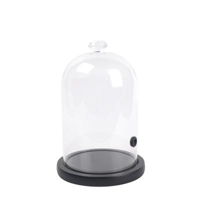 China Glaskoepel met houten basis Glas voor kaars Mini Cake Stand Glas Display Dome Te koop