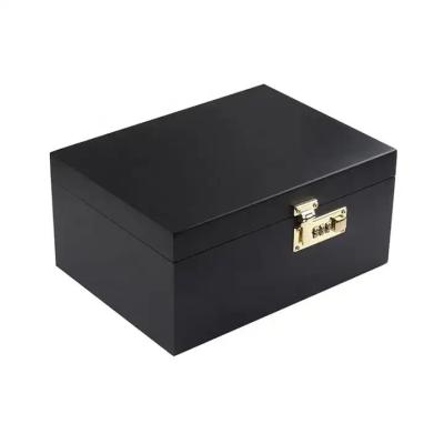 China Newest Solid Wood Box Customize Wooden Decorative Boxes with Hinged Lid Black Wooden Box for sale