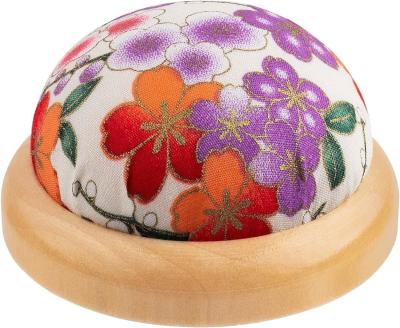 China Wooden Base Needle Pincushions Japanese Style Round Pin Cushion for Sewing Needle Holders or DIY Crafts for sale