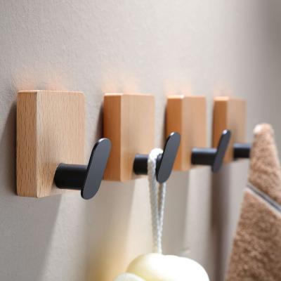 China Towel Hooks Wall Mounted - Adhesive Bathroom Coat Hooks for Hanging Robes Clothes, Solid Wood Beech Wall Hook for sale