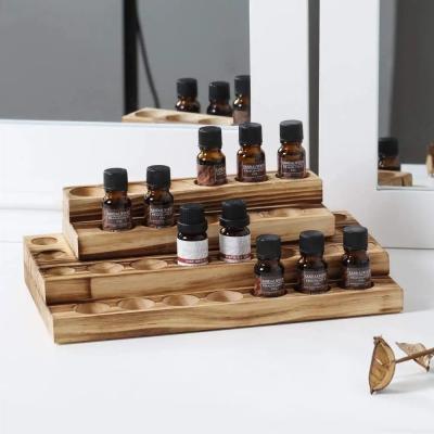 China Essential Oil Bottles Wooden Storage Display Stand Travel Display Presentation Holder, Cosmetic Aromatherapy Organizer Rack for sale