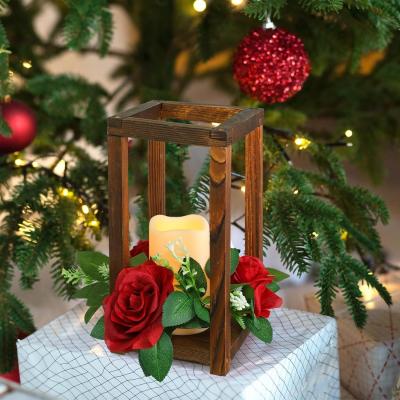 China Wooden Candle Holder Farmhouse Home Candle Lantern Decor Outdoor Wood Shelf Wedding Gifts Living Room Patio for sale