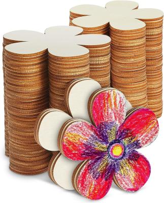 China Unfinished Wooden Flower Cutouts Discs Crafts Wood Ornaments Flower Embellishments Wooden Slices for DIY Projects Decoration for sale