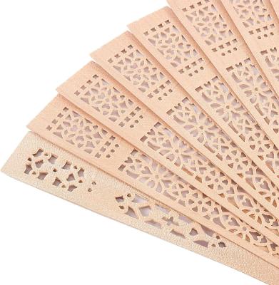 China Custom Chinese Carved Folding Fragrance Wood Hand Fan Hotel Wedding Fan for sale