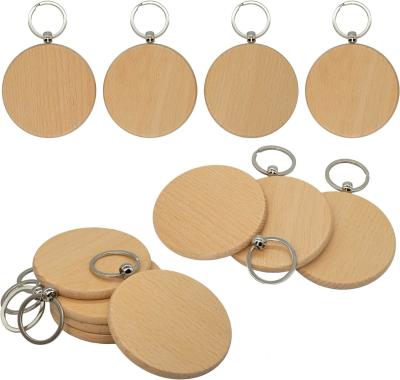 China Ecofriendly Blank Wooden Key Chain Laser Engraving Logo Round Shape Wood Souvenir Gift for sale