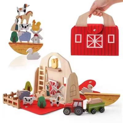 China Classic Barn Play Set - Wooden Farm Toys For Toddlers - Farm Animals - Farmer's Barn With Carry Handle for sale