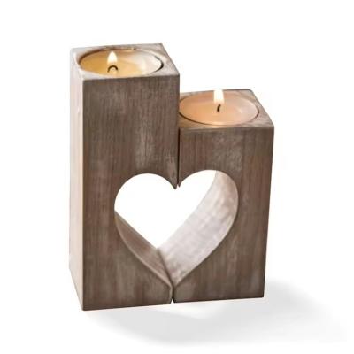 China Customized heart-shaped wooden candlestick Anniversary candlestick Valentine's Day wedding decorations for sale