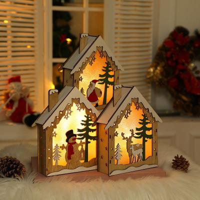 China Christmas LED Light Wooden House Luminous Cabin Merry Christmas Decorations for Home Tree Ornaments Kids Gifts for sale