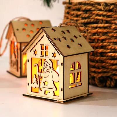 China Christmas Cottage LED Holiday Light Figurines Wooden Lighted Indoor Decoration Xmas Decorations Party Decor Gift for sale