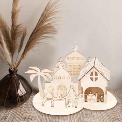 China Christmas Wooden Decoration Unfinished Wood Puzzle Diy Painting Xmas Tree Cabin Kids Fine Motor Skills for sale