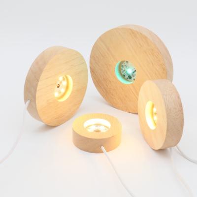 China Wooden Table Lamp Base Wood Round Base Wholesale LED Colorful DIY Night Light for sale