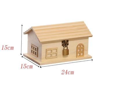 China Wooden House Shaped Piggy Bank. Cute Home Decor andSaving Container. Premium Wooden Design Ideal for Kids and Adults for sale