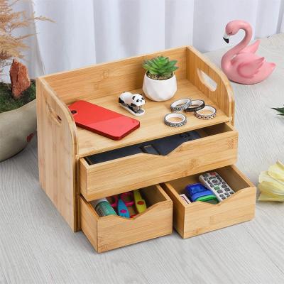 China 3-stufiger Bambus-Schreibtisch-Organisator, Mini-Bambus-Schreibtisch-Schublade Tischplatte Aufbewahrungsbox Arbeitsplattenorganisation - Büro, Make-up Vanity zu verkaufen