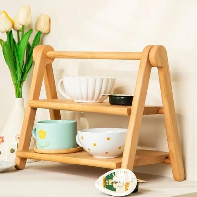 China Wood Countertop Shelf Organizer 2-Tier Table Ra 2-Tier Table Rack Assemble Triangle Desk Shelf Wooden Kitchen Counter Organizer for sale