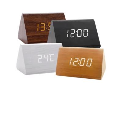 China Custom Modern MDF Wooded LED Alarm Digital Desk Clock Thermometer Classical Smart Clock for sale