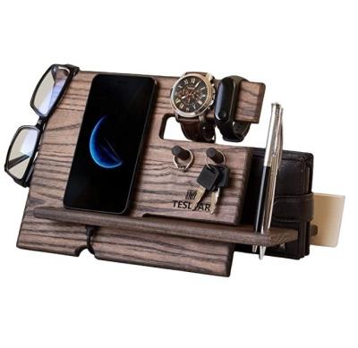 China Wooden Phone Docking Station Bedside Nightstand Organizer for Phone Wallet Watch Glasses for sale