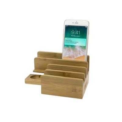 China Bamboo Charging Station Dock for 3/4/5  Ports USB Charger,Desktop Docking Station Organizer for Cellphone,Smart Watch,Tablet for sale