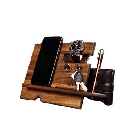 China Wooden Phone Docking Station Bedside Nightstand Organizer for Phone Wallet Watch Glasses for sale