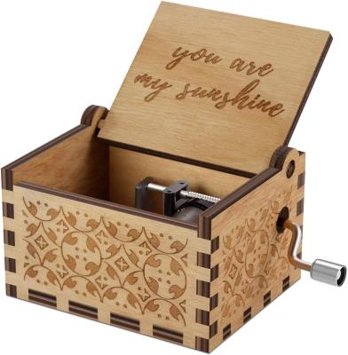 China You are My Sunshine Wood Music Boxes,Laser Engraved Vintage Wooden Sunshine Musical Box Gifts for sale