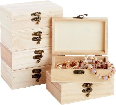 China Unfinished Wooden Boxes for Crafts with Hinged Lids and Front Clasps, Jewelry, Crafts, Storage for sale