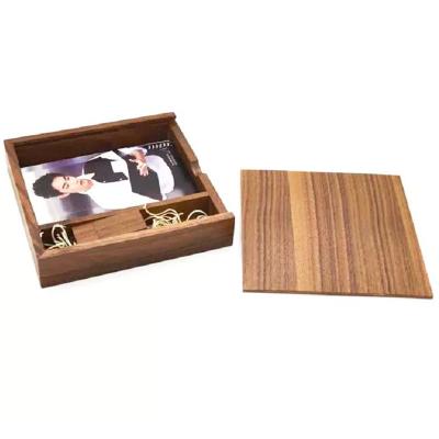 China wedding gift  storage box burnt color pull-out wooden photo storage box solid wood lettering retro wooden box for sale