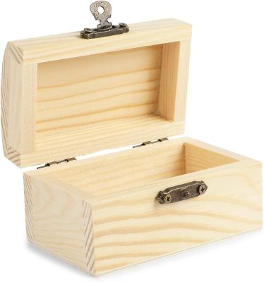 China Bright Creations Unfinished Wood Treasure Chest Box with Lid & Locking Clasp 3.5 x 2.2 x 2 inches for sale