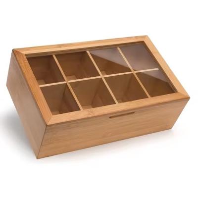 China Caja de almacenamiento de 8 celdas de madera personalizada Caja de almacenamiento de bolsa de café y bolsa de té en venta