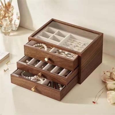 China Wooden jewelry box storage box Small exquisite high-grade necklace earrings ring portable jewelry box for sale