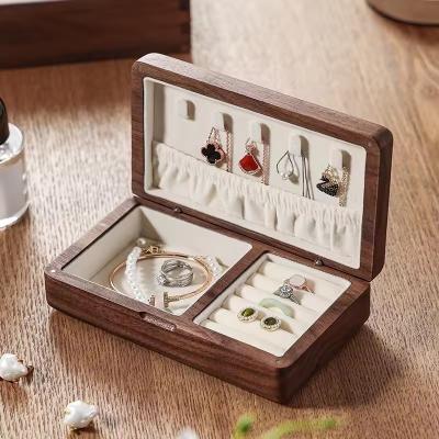 China Durable wood jewelry storage box Ring Jewelry Packaging box Custom logo Walnut jewelry box for sale