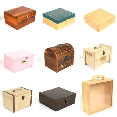 China Custom Premium Various Shapes Solid Wood Box with Metal Lock Double Slot Storage Box Wooden Box Packaging for sale