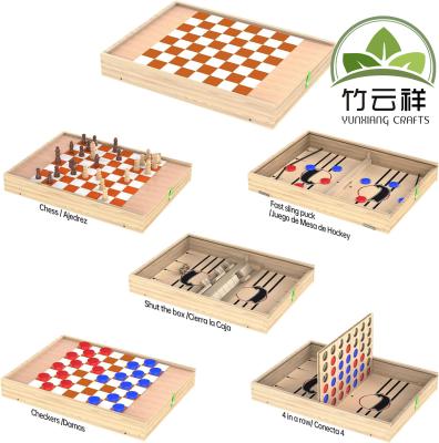 Chine Ensemble de jeux de société en bois avec échecs, dames, boîte fermée, jeu de hockey Sling Puck, pour les enfants à vendre