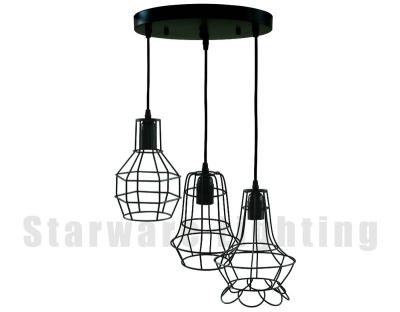 China Vintage 3 Industrial Black Industrial Lights Iron Color Metal Cage Pendant Lighting Pendant Lamp for sale