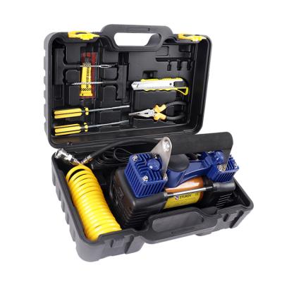 China AIR COMPRESSOR SET 12v DC 2 Cylinder Mini Electric Portable Air Compressor Car with Repairing Kit Box for sale