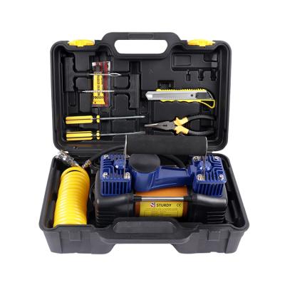 China AIR COMPRESSOR SET Repair Kit Box 12v Portable Air Compressor Car Tire Inflator Machine with Double Cylinder for sale