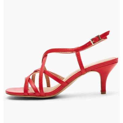 China Fashion Trend Wholesale Customized Red Party Strappy Women Open Toe Dress Heeled Sandal for sale