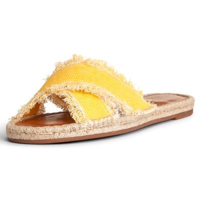 China Custom Fashion Trend Summer Beach Peep Toe Casual Flats Hemp Rope Slipper Sandals for sale