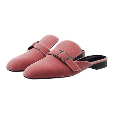 China Fashion Trend Slipper Custom Small Heel Soft Suede Fabric With Buckle Straps Women's Flat Shoe Ready To Ship for sale