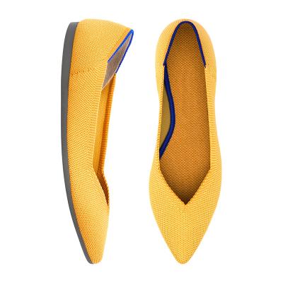 China Custom Logo Breathable Knitted Pointed Toe Flat and Shallow Mouth Chat Women Knit Flat Shoes for sale