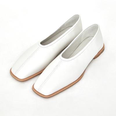 China Private Label Square Toe Casual Soft Cowhide Flat Leather Comfortable Women's Stylish Flats Shoes for sale