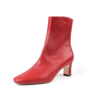 China Fashion Trend Customized Dongguan Low Heel Red Genuine Leather Sock Booties Winter Shoes For Women for sale