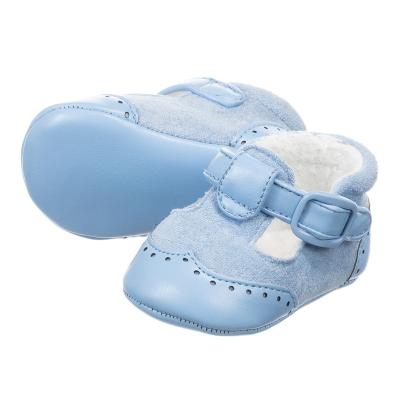 China Round Winter Blue Warm Genuine Leather Fur Lined Private Label Custom Baby Shoes With Logo for sale