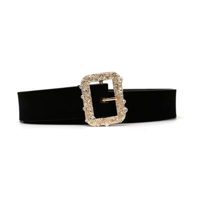 China Wholesale Custom High Quality Retro Style Square Metal Buckle Studded Diamond PU Women Leather Belt for sale